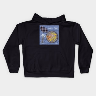 Grill Time on Blue Background Kids Hoodie